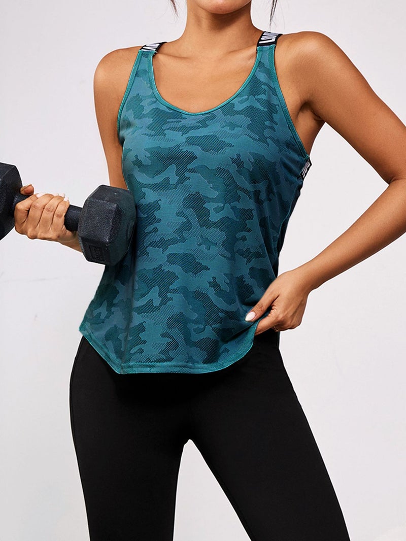 D1062# Hollowed-Out Printed Vest T-Shirt Blouse Seamless Outdoor Comfortable Breathable Wide Shoulder Strap Jacket - Image 5